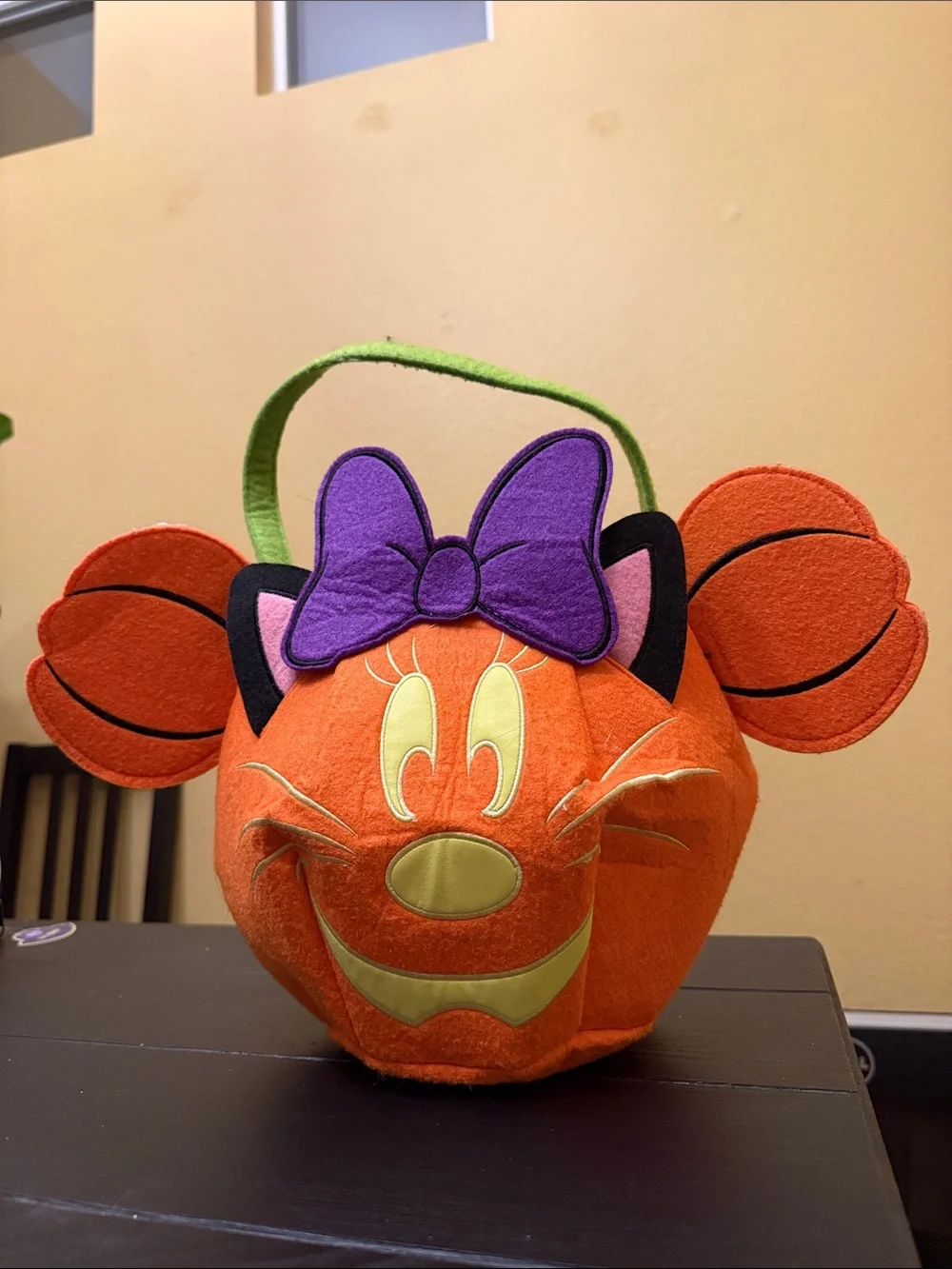 Kids Orange Disney Minnie Mouse Pumpkin Trick-or-Treat Bag with Purple Bow